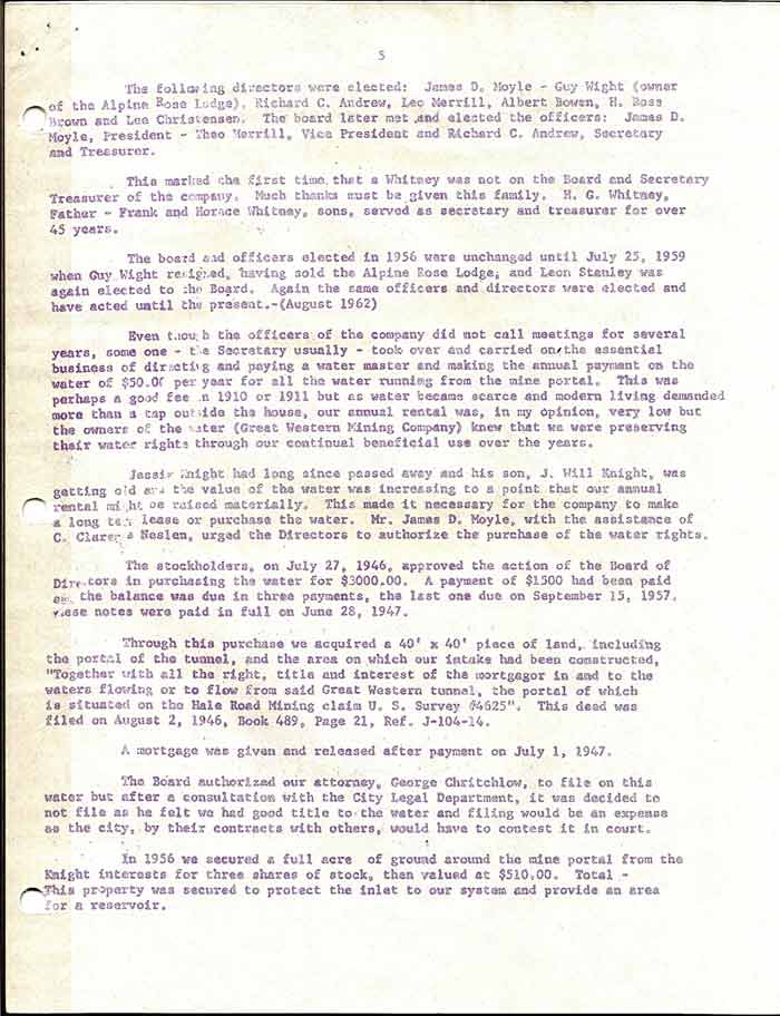 Silver Lake Water Company History pg6