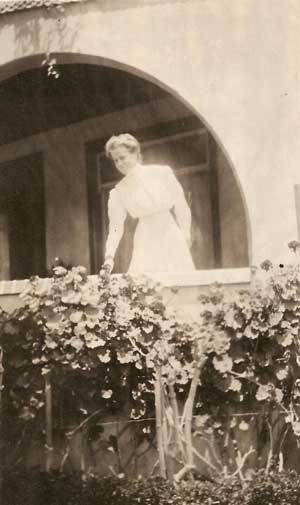 Leoline on the front porch in Hollywood Orange Drive House