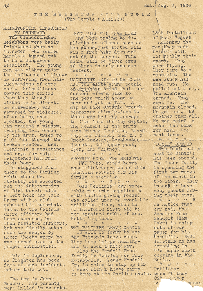 Brighton Pine Bugle 1 Aug 1936