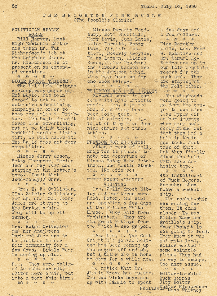 Brighton Pine Bugle 16 Jul 1936